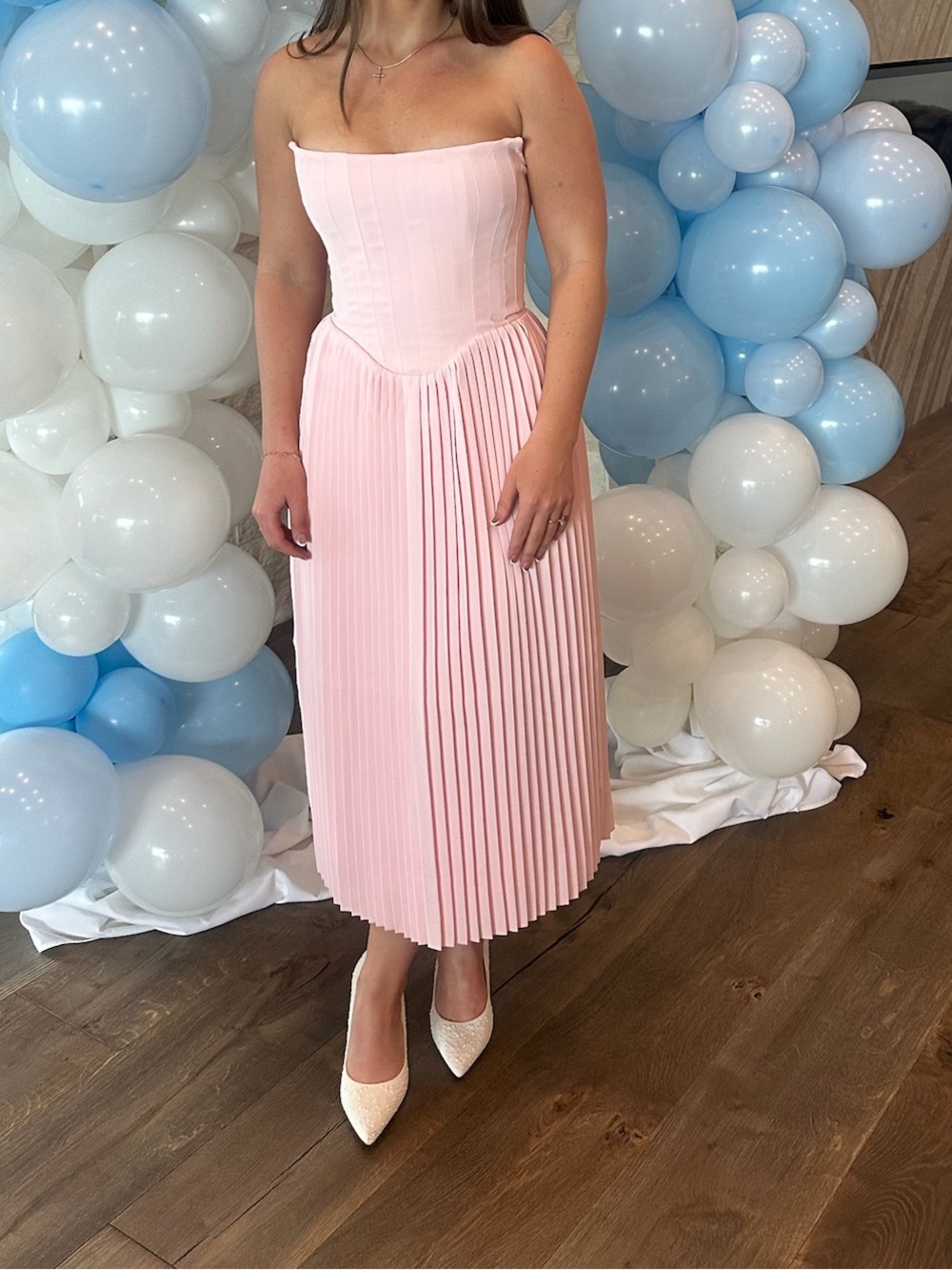 House of CB Marci Pink Pleated Midi Dress